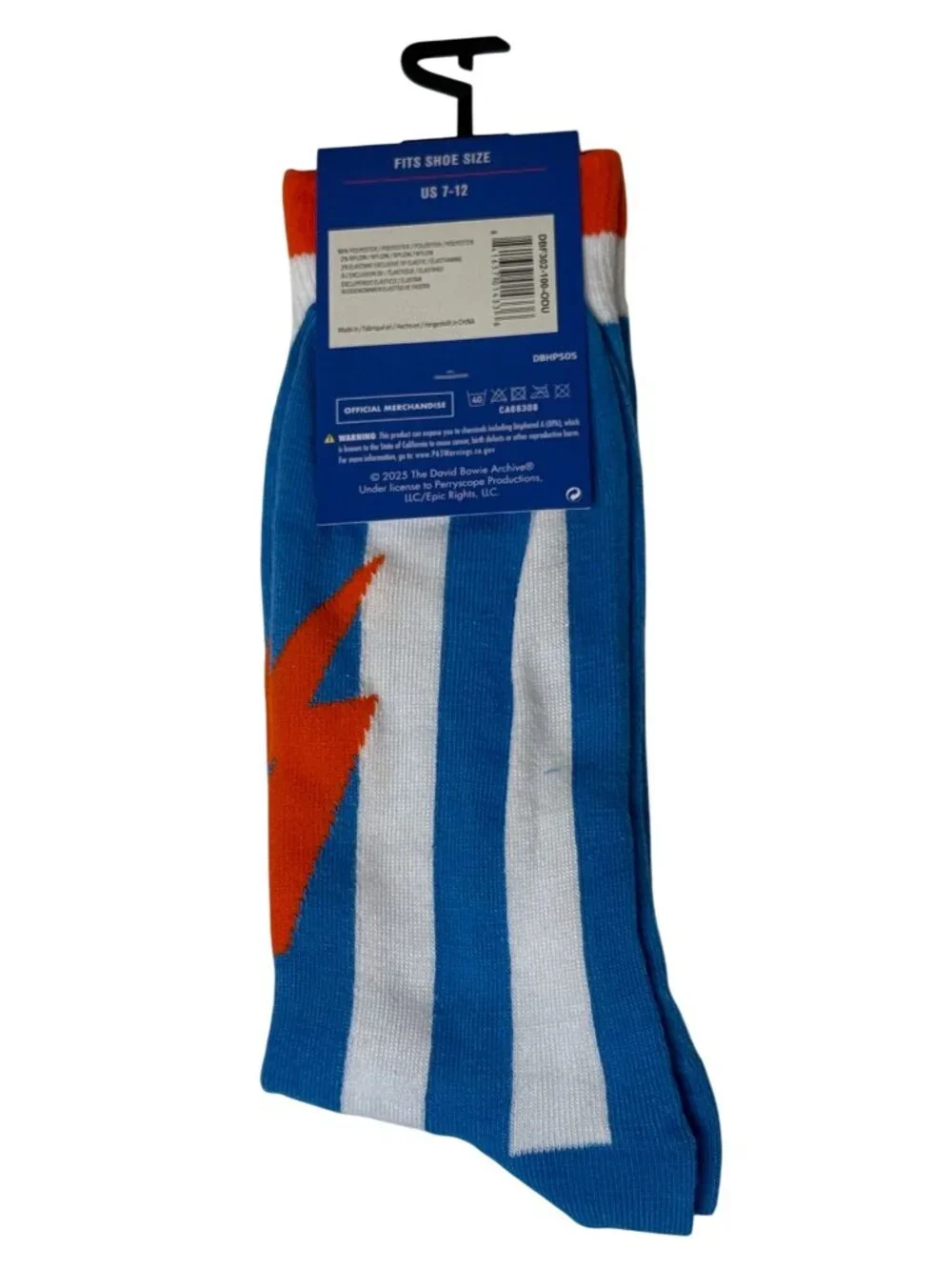 David Bowie Crew Socks One Size Blue White Stripe Music Graphic NWT